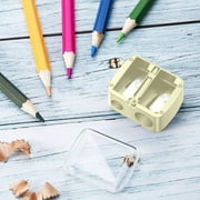 Clearance! Denhf Makeup Pencil Sharpener, Manual Small Pencil Sharpener with Lid and Double Hole, Eye Pencil Sharpener for Women, Crayon Sharpener for Kids, Lip Liner Sharpener, Beige